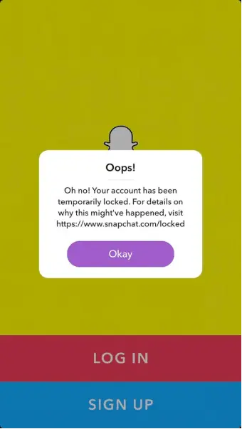 How to Unlock a Permanently Locked Snapchat Account? 3 error-message-displaying-your-account-has-been-temporarily-locked-snapchat