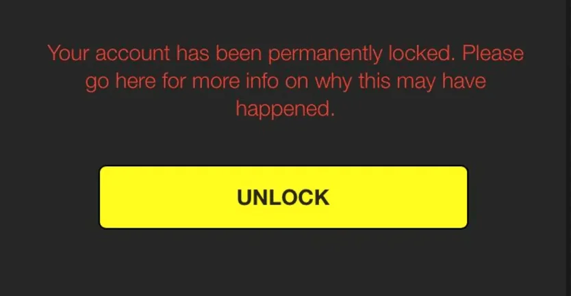 How to Unlock a Permanently Locked Snapchat Account? 4 error-message-displaying-your-account-has-been-permanently-locked-snapchat