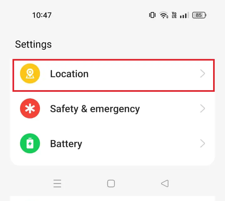 Location menu option on Android Phones