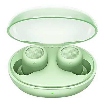 realme wireless buds of ligth green color