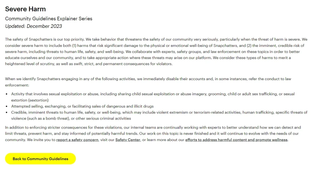 How to Unlock a Permanently Locked Snapchat Account? 1 Snapchat community guidelines screenshot from the official snapchat website